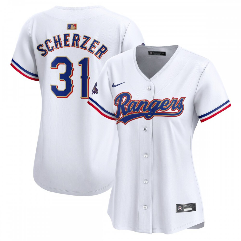 Max Scherzer Texas Rangers Women's 2024 Gold Collection Limited Player Jersey – White-Pro Kit Vault | Brand New 26/27 Sports Jerseys